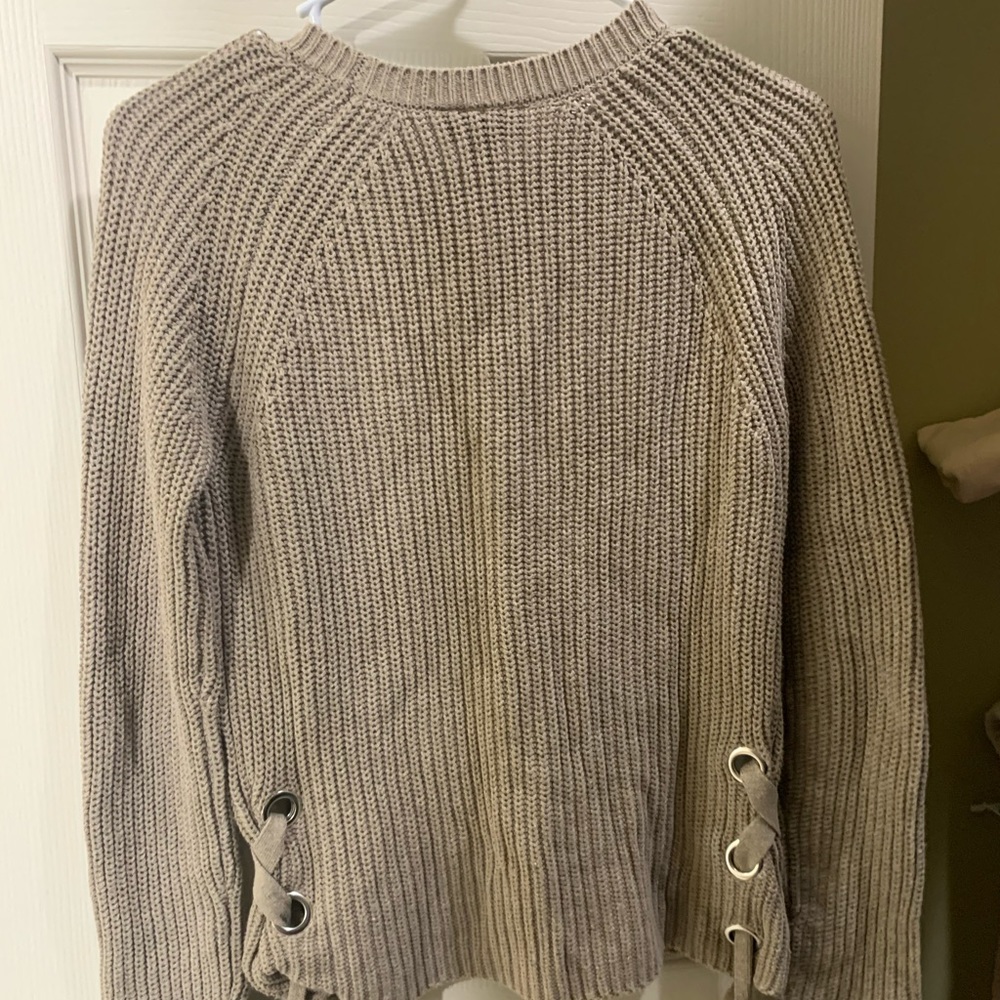 Tan sweater with tie detail